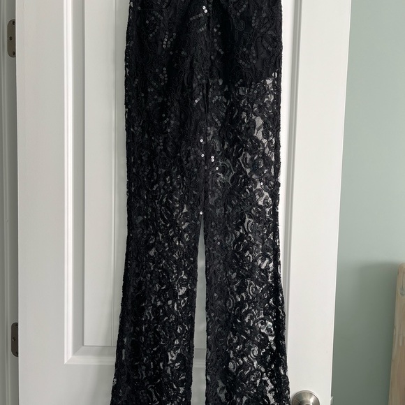 Black lace and sequined 5 pocket flair pant - Picture 4 of 5